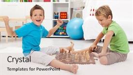  Presentation with board game - PPT theme consisting of boy wins chess game background and a lemonade colored foreground