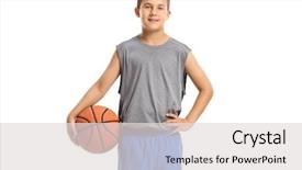  Presentation with basketball design - Beautiful slide set featuring boy with a basketball isolated backdrop and a light gray colored foreground