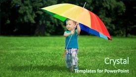  Presentation with rainbow unicorn - PPT layouts enhanced with boy with a big rainbow background and a forest green colored foreground