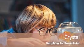  Presentation with aluminum sliding glass doors - Beautiful slide deck featuring boy with a glass bowl backdrop and a coral colored foreground