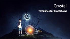  Presentation with glowing light bulb light bulb - PPT theme with boy-with-a-glowing-light background and a black colored foreground