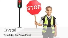  Presentation with pedestrian safety - Theme having boy-with-a-safety-vest background and a white colored foreground