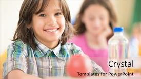  Presentation with water bottle - Presentation theme enhanced with carton boxes with stuff in room office move concept background and a gray colored foreground.