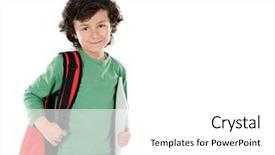  Presentation with christening for boy - Audience pleasing slide set consisting of boy with backpack and schoolbooks backdrop and a white colored foreground