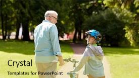  Presentation with family talking - PPT theme consisting of boy with bicycle and bike background and a yellow colored foreground