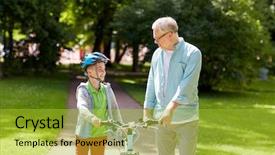  Presentation with family talking - Amazing slides having boy with bicycle and bike backdrop and a  colored foreground
