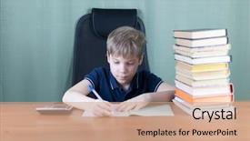  Presentation with bunch - Beautiful presentation theme featuring boy with bunch of books backdrop and a  colored foreground