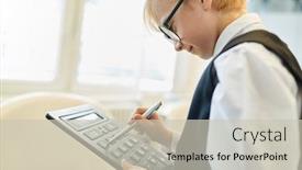  Presentation with inspector - Audience pleasing slides consisting of boy-with-calculator-as-accountant backdrop and a soft green colored foreground