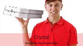  Presentation with delivery boy - Cool new presentation design with boy with cardboard pizza box backdrop and a red colored foreground