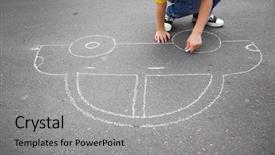  Presentation with chalk stencils - Audience pleasing PPT theme consisting of boy with chalk drawing car backdrop and a  colored foreground