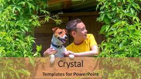  Presentation with smiling kids at summer camp - Theme consisting of boy with dog on treehouse background and a coral colored foreground