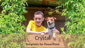  Presentation with summer time - Slides having boy with dog on treehouse background and a coral colored foreground