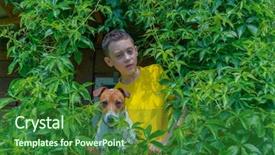  Presentation with summer time - Beautiful theme featuring boy with dog on treehouse backdrop and a forest green colored foreground