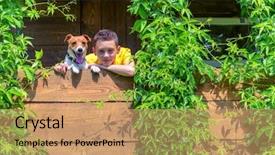  Presentation with smiling kids at summer camp - Amazing slide set having boy with dog on treehouse backdrop and a coral colored foreground