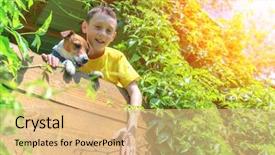  Presentation with summer time - Amazing slide set having boy with dog on treehouse backdrop and a coral colored foreground