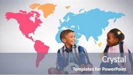  Presentation with pink 80sdisco ball - Presentation design consisting of boy with friend holding soccer background and a  colored foreground