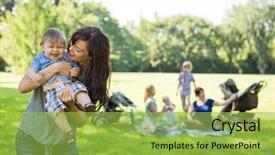  Presentation with mother baby - Amazing slides having boy with friends and children backdrop and a yellow colored foreground