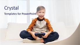  Presentation with technology - Colorful PPT theme enhanced with boy with gamepad playing video backdrop and a  colored foreground