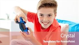  Presentation with technology - Presentation theme consisting of boy with gamepad playing video background and a coral colored foreground