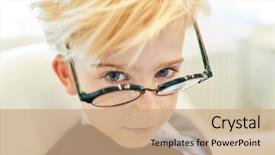  Presentation with pupil - Presentation theme having boy with glasses background and a coral colored foreground