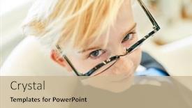  Presentation with entrepreneur - PPT theme having boy-with-glasses background and a soft green colored foreground