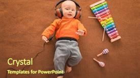  Presentation with xylophone - Cool new PPT theme with boy with headphones and xylophone backdrop and a tawny brown colored foreground