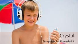  Presentation with headphones - PPT theme featuring boy-with-headphones-using background and a  colored foreground