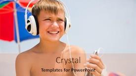 Presentation with headphones - PPT theme enhanced with boy-with-headphones-using background and a  colored foreground