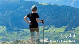  Presentation with mountain hiking - Slides with boy-with-hiking-pole background and a seafoam green colored foreground