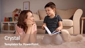  Presentation with child girl reading a book - Amazing presentation theme having boy with his mother reading backdrop and a  colored foreground