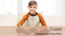  Presentation with technology and children - Cool new theme with boy with joystick playing video backdrop and a coral colored foreground
