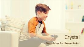  Presentation with technology and children - Theme having boy with joystick playing video background and a lemonade colored foreground