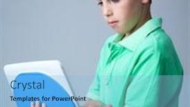  Presentation with laptop - Colorful PPT layouts enhanced with boy-with-laptop-on-grey backdrop and a light blue colored foreground