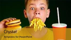  Presentation with mouth - PPT theme with fast food kids - boy with meal background and a gold colored foreground
