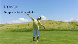  Presentation with beautiful-nature - Beautiful presentation theme featuring boy with open hands in beautiful nature backdrop and a light blue colored foreground