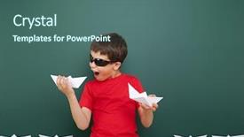  Presentation with school board - PPT layouts having boy with origami toy near the school board background and a ocean colored foreground
