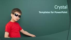  Presentation with school board - PPT layouts enhanced with boy with origami toy near the school board background and a ocean colored foreground