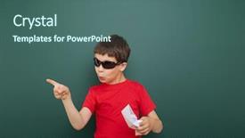  Presentation with school board - Colorful presentation design enhanced with boy with origami toy near the school board backdrop and a ocean colored foreground