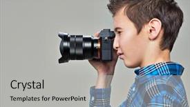  Presentation with summer camp pictures - Cool new slides with boy with photo camera taking backdrop and a  colored foreground