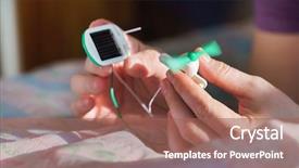 Presentation with solar panel - Theme enhanced with boy with solar panel windmill background and a coral colored foreground