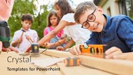  Presentation with level up - PPT layouts enhanced with boy-with-spirit-level background and a lemonade colored foreground