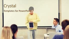  Presentation with high technology - Slide deck consisting of boy with tablet pc laptop background and a  colored foreground