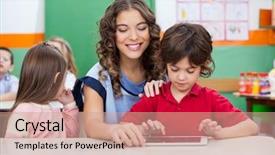  Presentation with telecom digital cimmunica - Audience pleasing presentation theme consisting of boy with teacher using digital backdrop and a  colored foreground