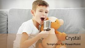  Presentation with children singing - Slide set consisting of boy with teddy bear sing background and a coral colored foreground