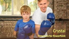  Presentation with trainer - Audience pleasing presentation design consisting of boy with trainer in boxing backdrop and a  colored foreground