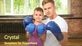  Presentation with pink boxing gloves - Cool new PPT layouts with boy with trainer in boxing backdrop and a  colored foreground