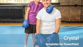  Presentation with pink boxing gloves - Slide set consisting of boy with trainer in boxing background and a  colored foreground