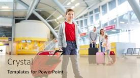  Presentation with airport terminal - Theme featuring boy-with-trolley-in-airport background and a soft green colored foreground