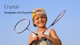  Presentation with badminton - Colorful presentation enhanced with boy-with-two-badminton-rackets backdrop and a light blue colored foreground