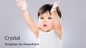  Presentation with mother baby asian breastfeeding - Audience pleasing presentation theme consisting of boy with two hand raise backdrop and a light gray colored foreground